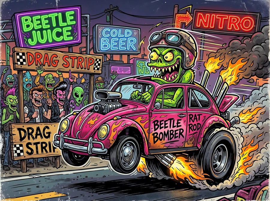 Cartoon Monster Rat Rod Drag Race