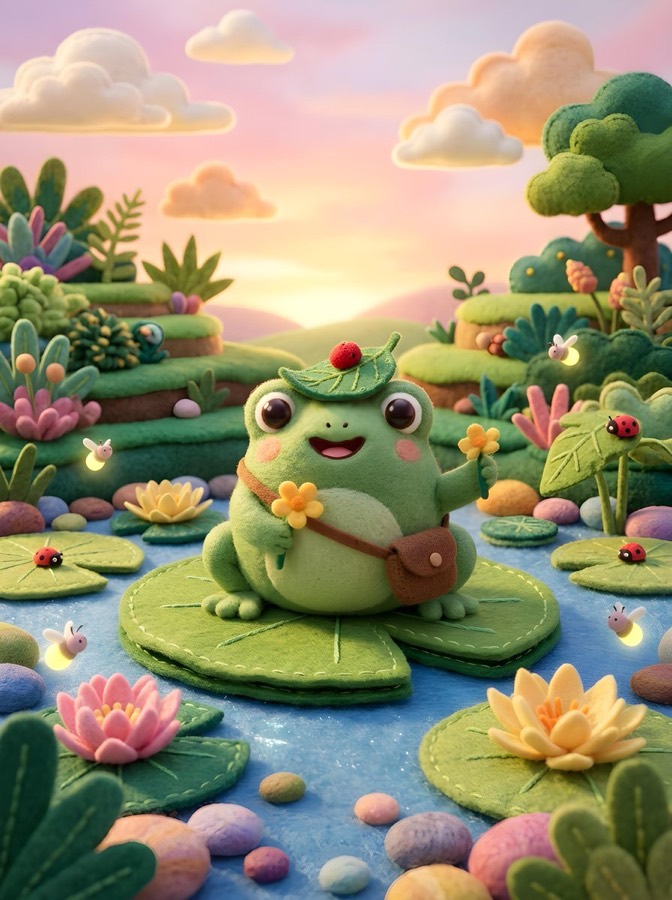 Cute Felt Frog Scene
