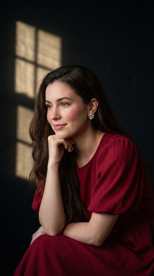 Cinematic Portrait of Woman in Crimson Dress